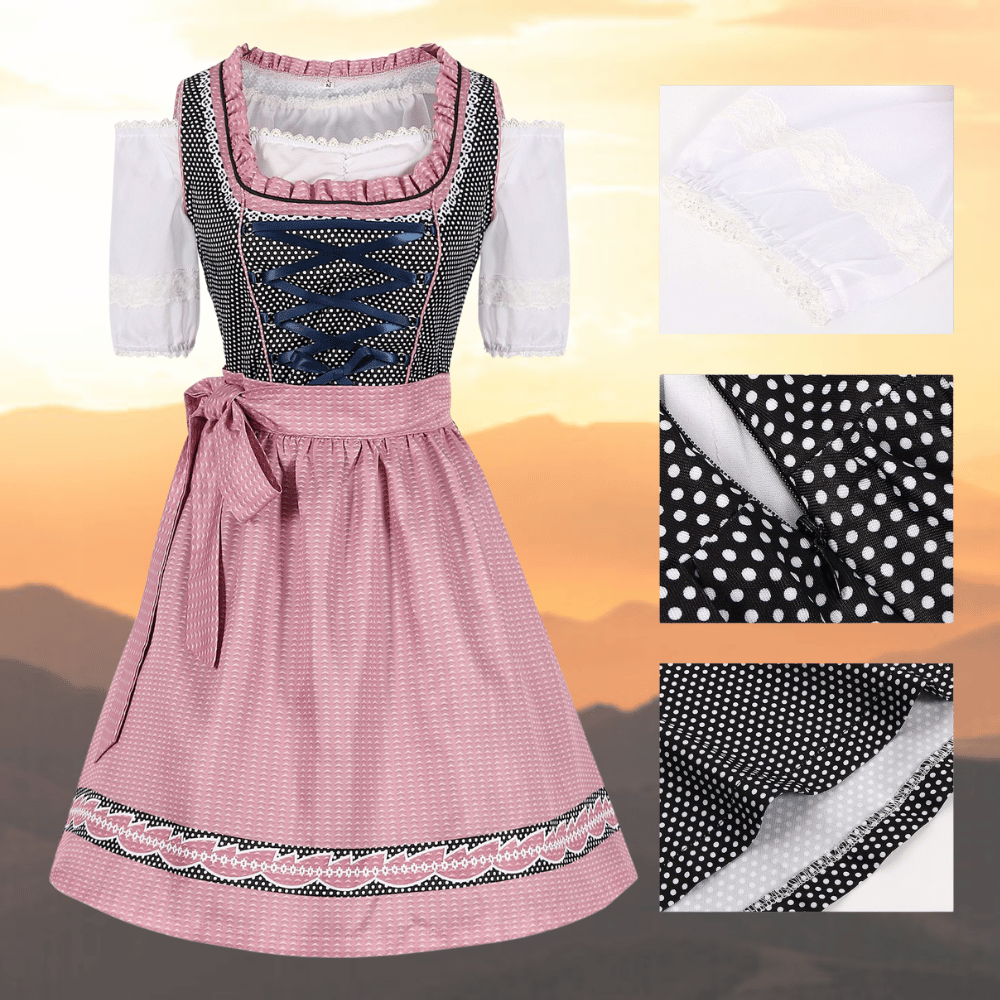 Frederica | Dirndlkleid mit Tupfenmuster und Karoschürze für Frauen
