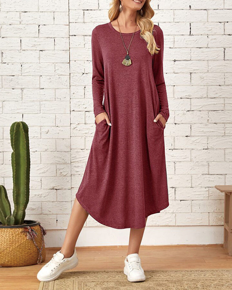Erdia - Herbst und Winter langärmeliges, locker geschwungenes Kleid