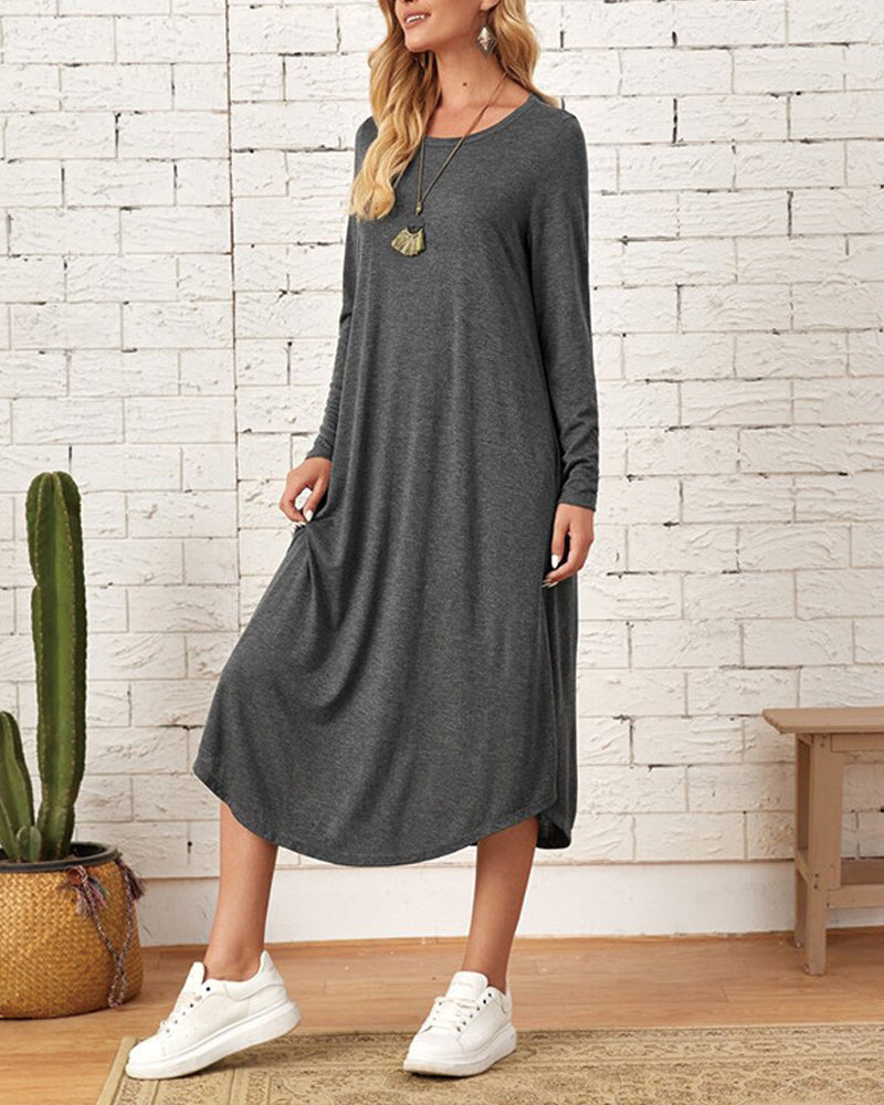 Erdia - Herbst und Winter langärmeliges, locker geschwungenes Kleid