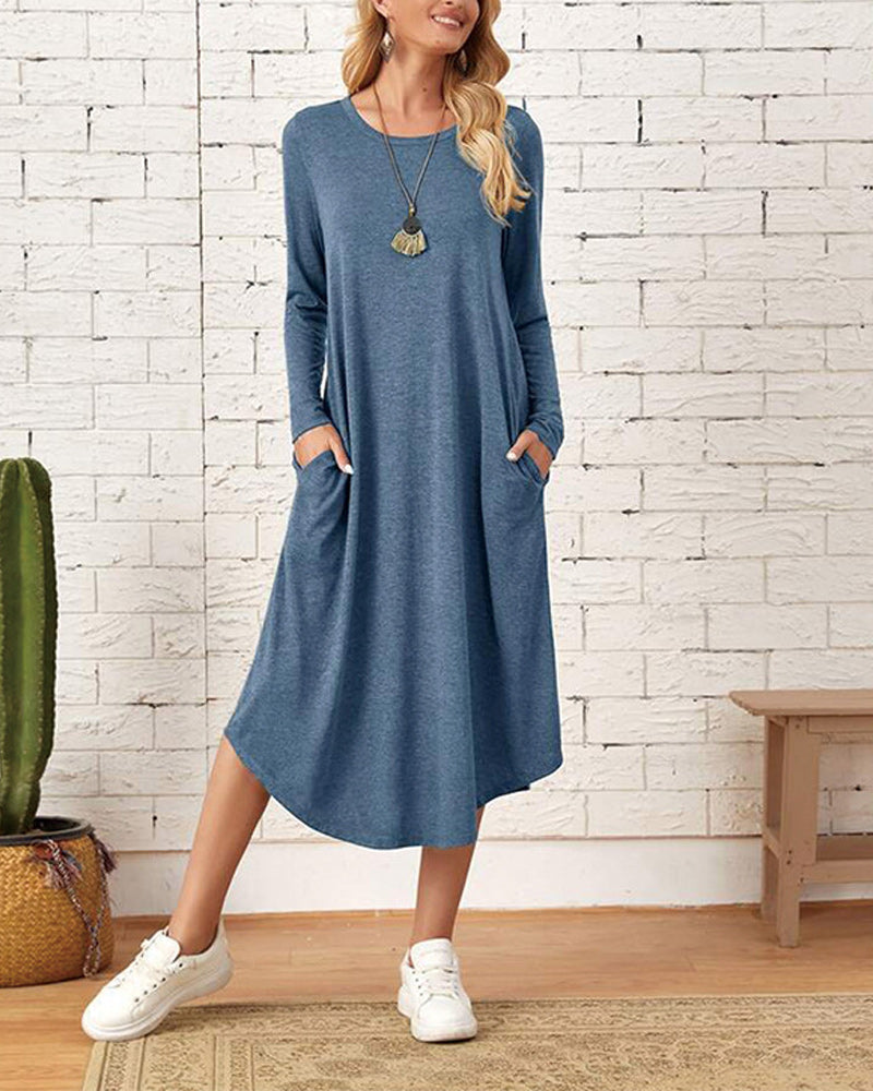 Erdia - Herbst und Winter langärmeliges, locker geschwungenes Kleid