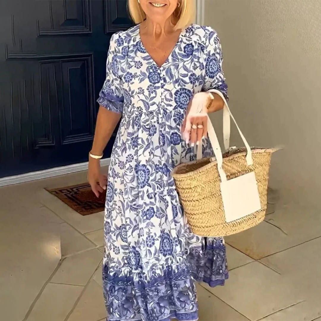 Karla - Elegantes Frühlingskleid mit V-Ausschnitt