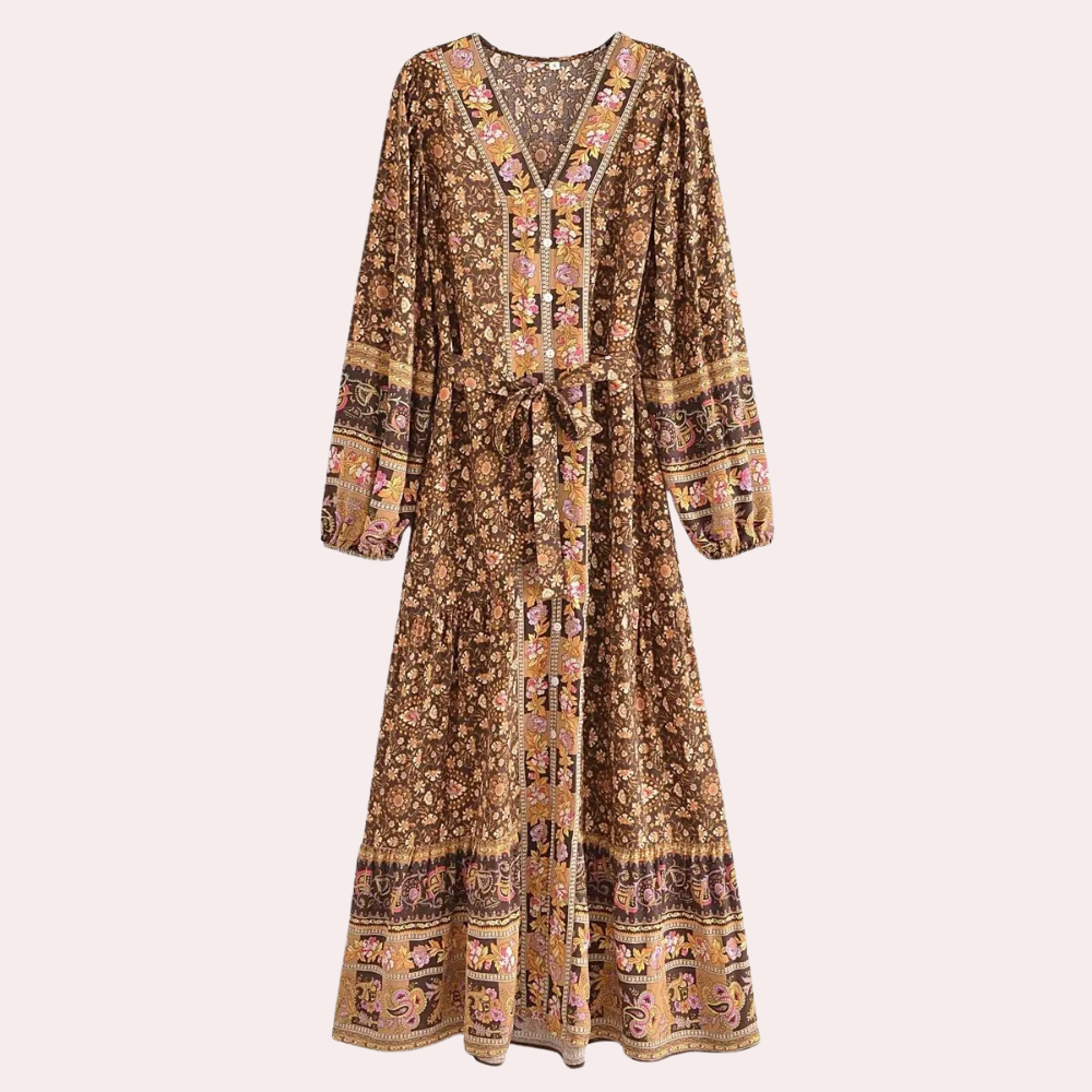 Elvira - Langes Damenkleid mit Knöpfen