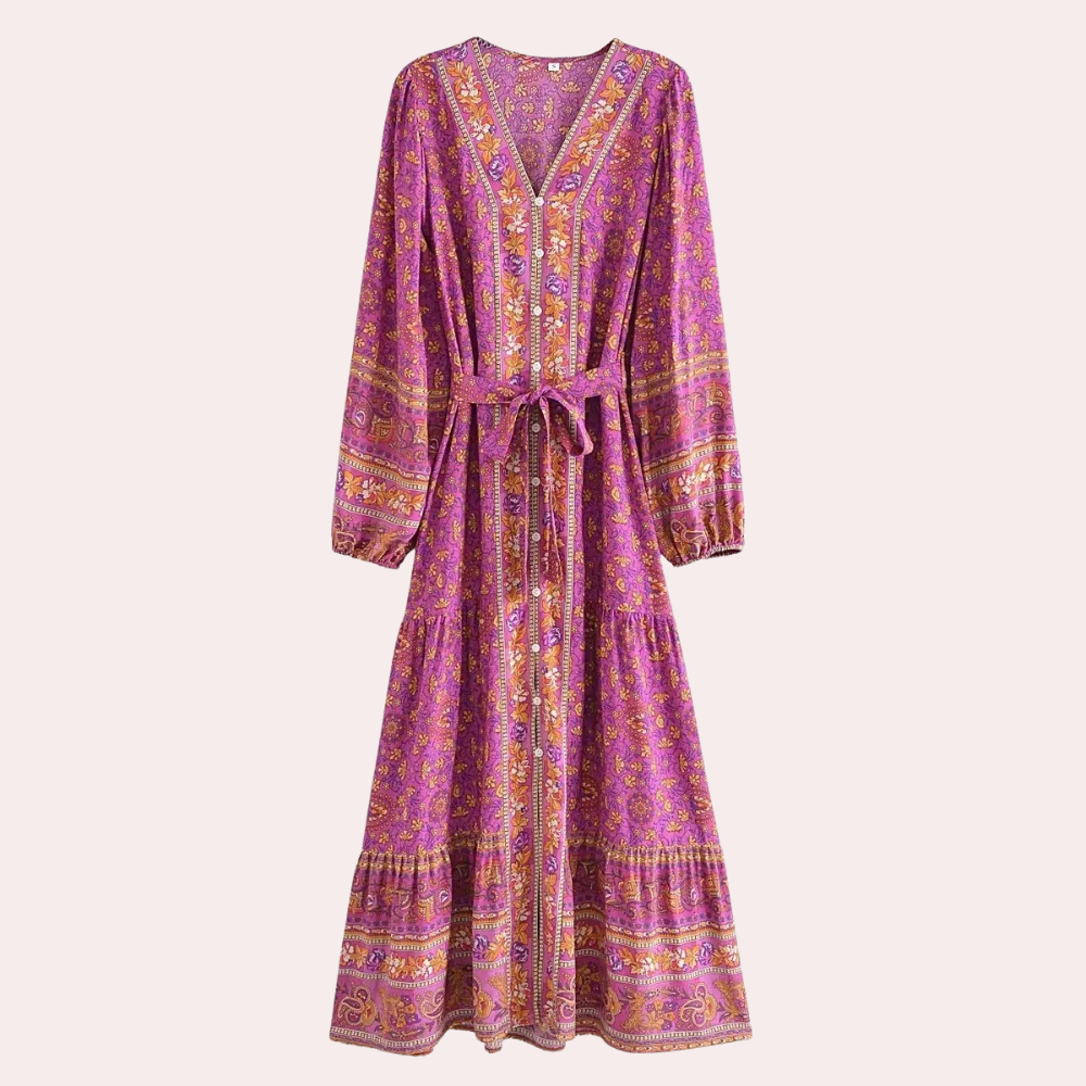 Elvira - Langes Damenkleid mit Knöpfen