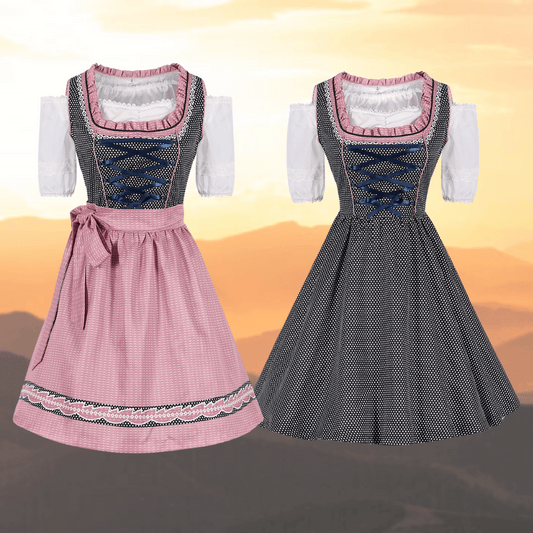 Frederica | Dirndlkleid mit Tupfenmuster und Karoschürze für Frauen
