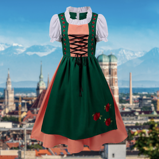 Frida | Dirndlkleid mit Rosenstickerei und farblich abgesetztem Mieder für Frauen