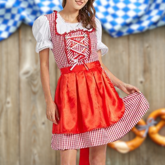 Elodie | Dirndlkleid mit Karomuster und Satinschürze für Frauen