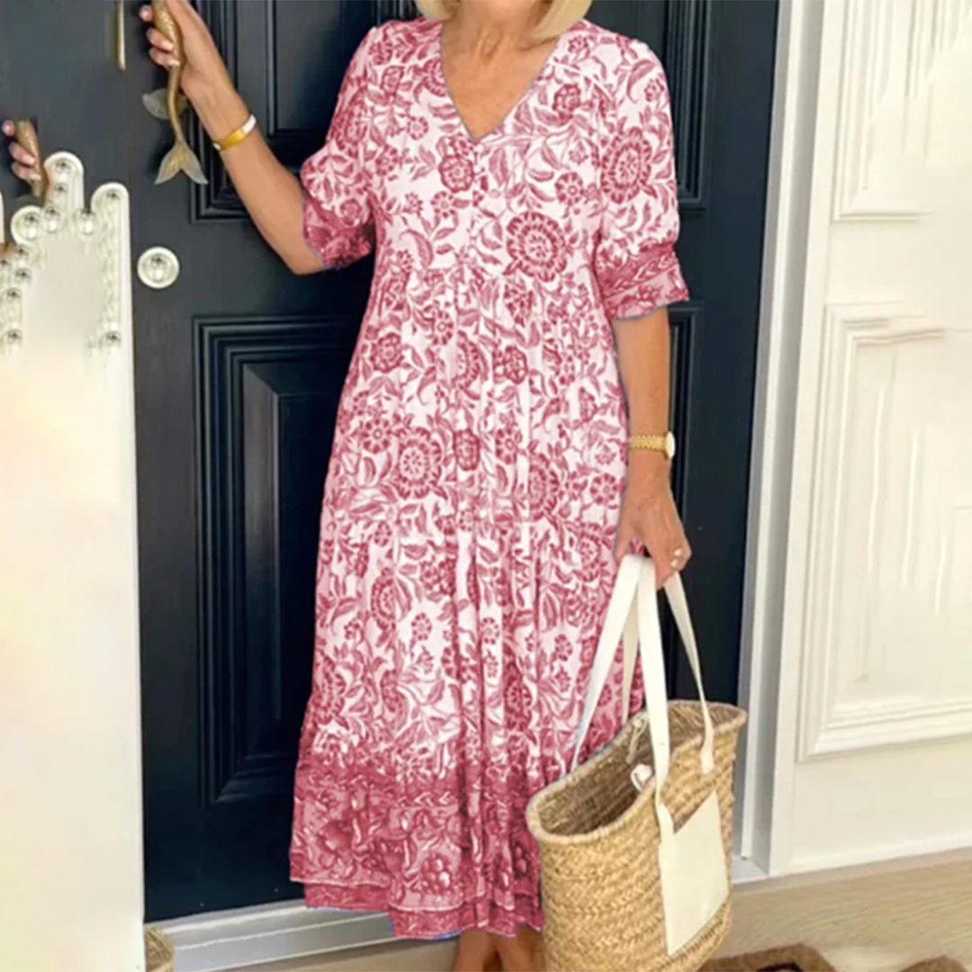 Karla - Elegantes Frühlingskleid mit V-Ausschnitt