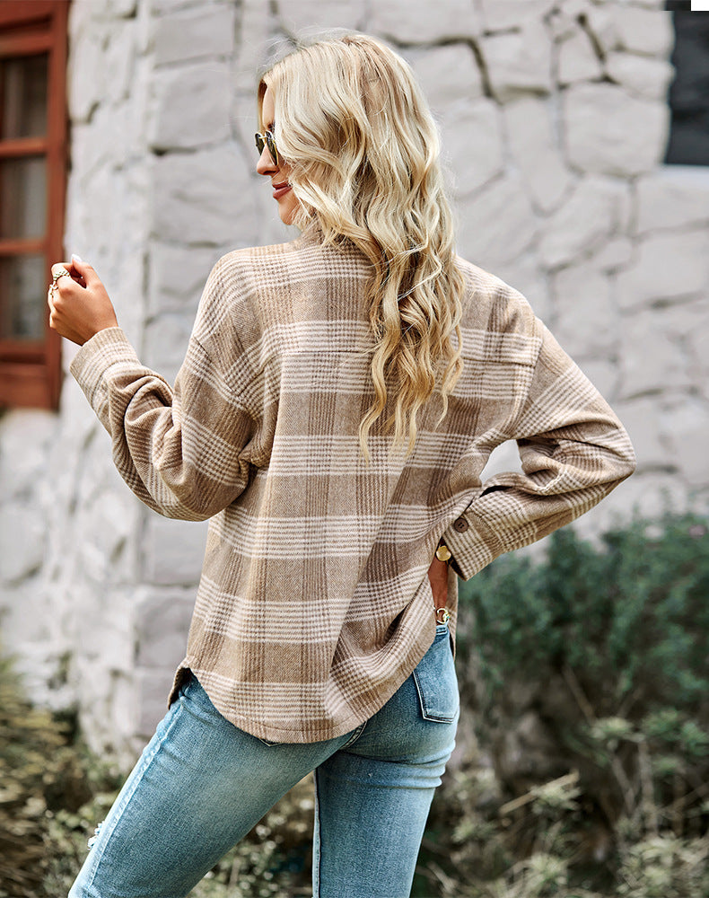 Amelie - Beige karierte Bluse