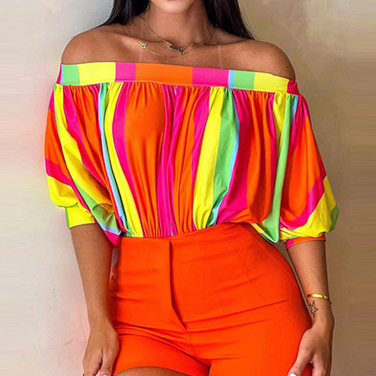 Orliana - Multifarbener Off-Shoulder-Bluse