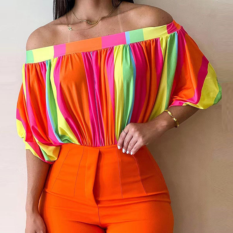 Orliana - Multifarbener Off-Shoulder-Bluse