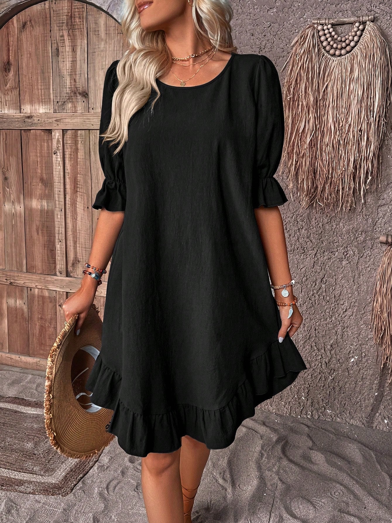 Tarryn - Puffärmeliges Rüschenkleid für Frauen