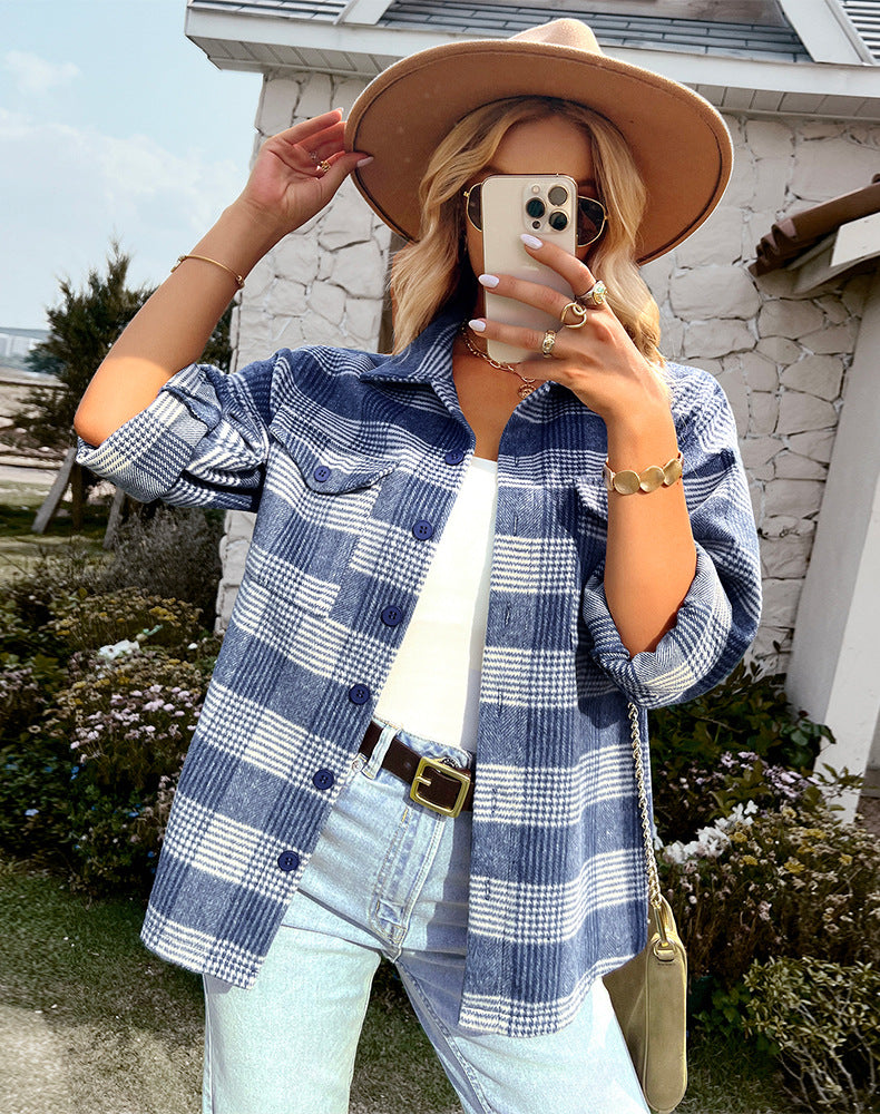 Keily -  Blau karierte Bluse