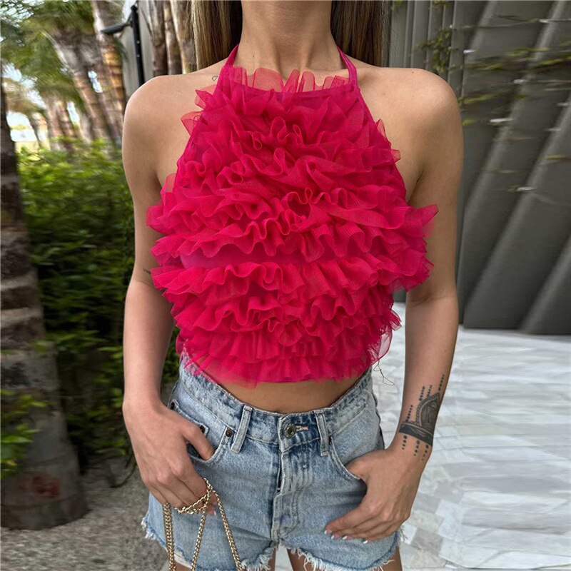 Ina - Rosa Flauschiges Crop-Top