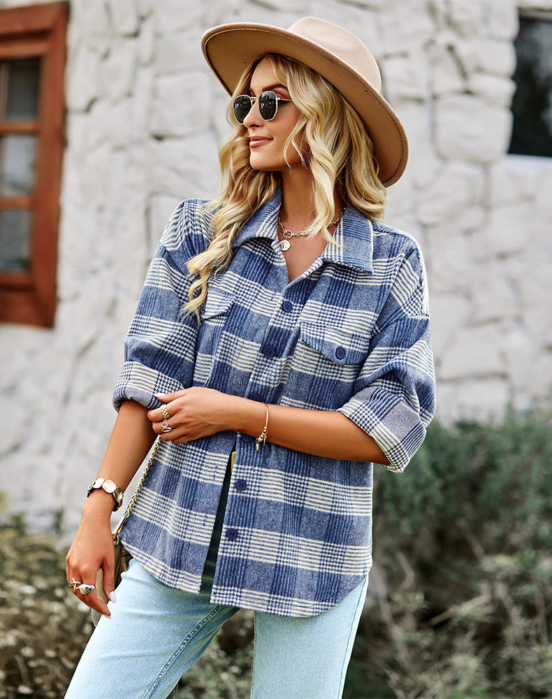 Keily -  Blau karierte Bluse