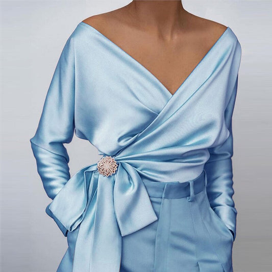 Odelin - Blaue Freizeit-Wickelbluse