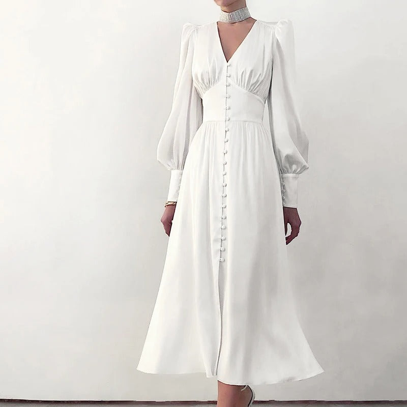 Erin - Elegantes Schlitz Satin Midi Kleid