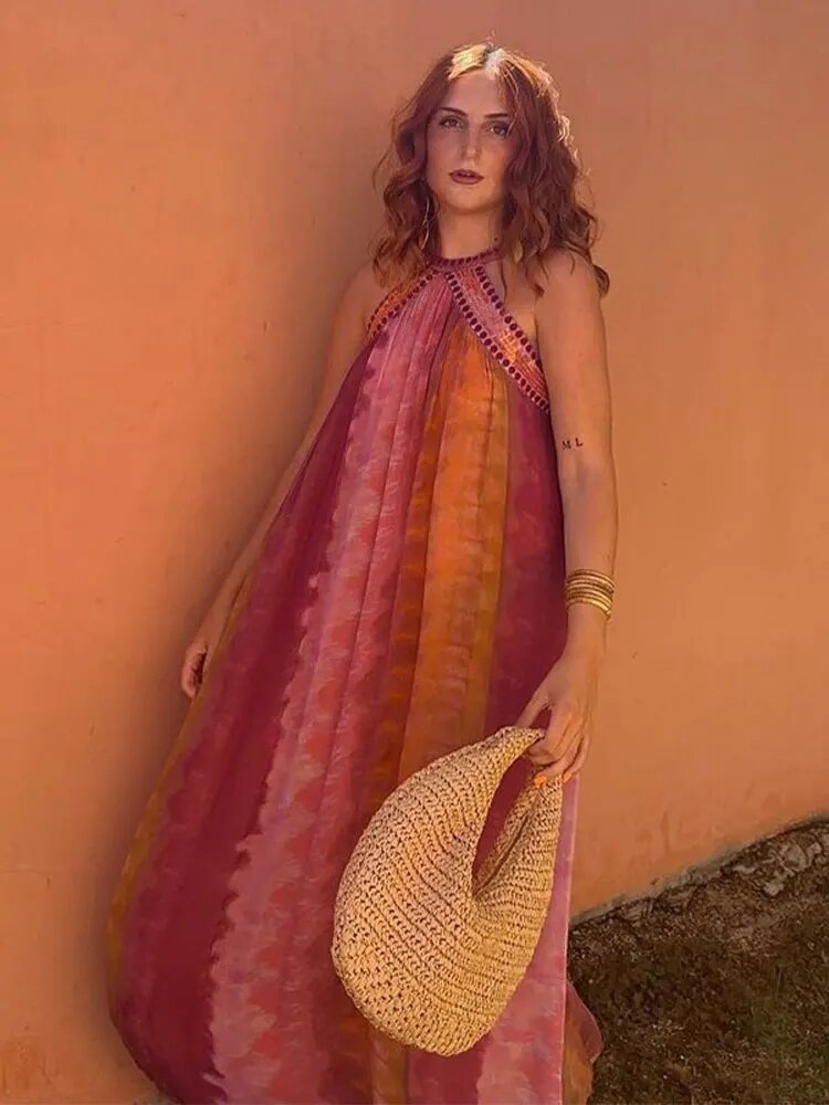 Avionna - Langes Kleid mit kontrastierendem Halter für Frauen